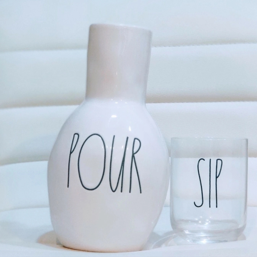 Rae Dunn Magenta Pour & Sip Bedside Water Carafe & Glass Set Tumble Up Gift - Picture 2 of 3